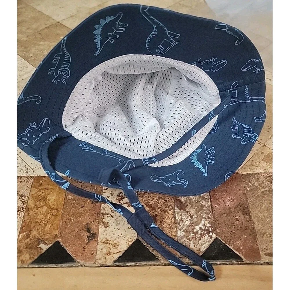 6-12M Baby Sun Hat UPF 50+ Protective Beach Wide Brim Baby Bucket Hat Blue Dino